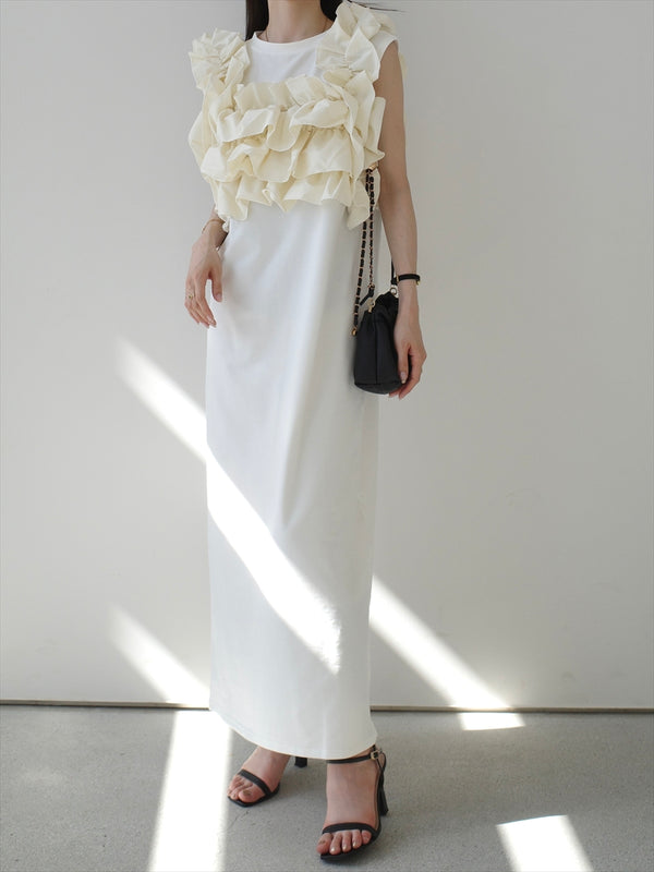 2way frill bustier layered dress / ivory