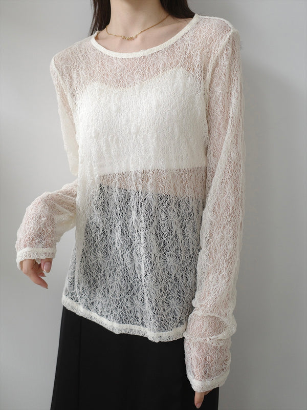 flower lace sheer top / ivory