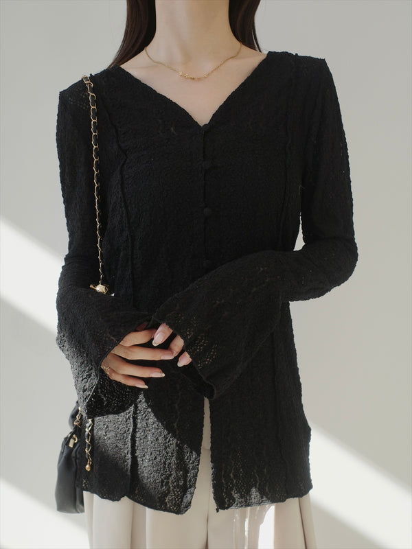bell sleeve lace cardigan / black