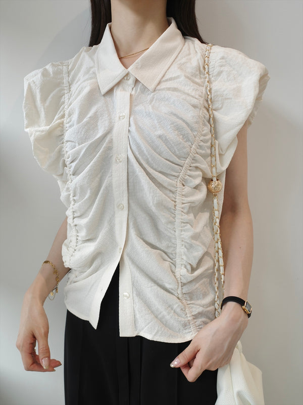 gather line puff shoulder blouse / ivory