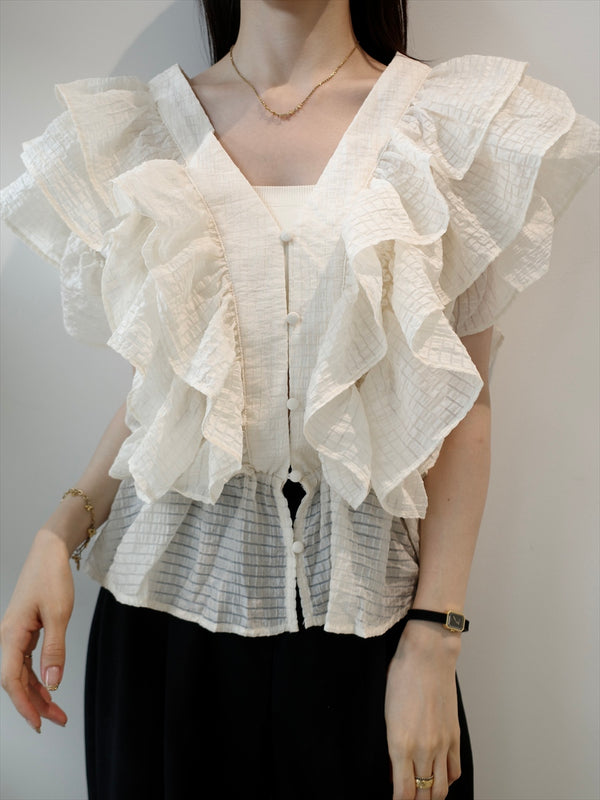 ruffle frill sheer blouse / ivory