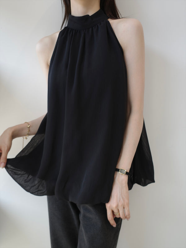 halter neck chiffon blouse / black