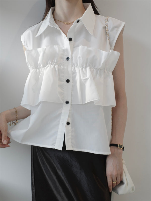 front frill shirt top / white