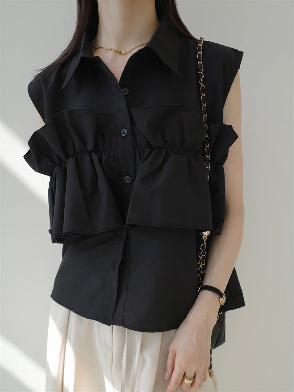 front frill shirt top / black