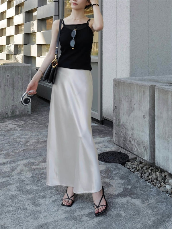 satin long skirt / ivory