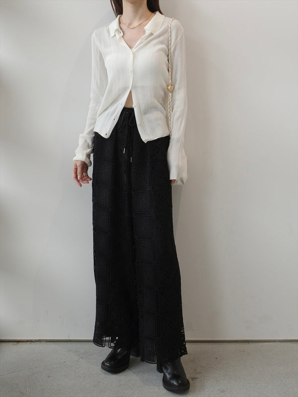 panel lace wide pants / black