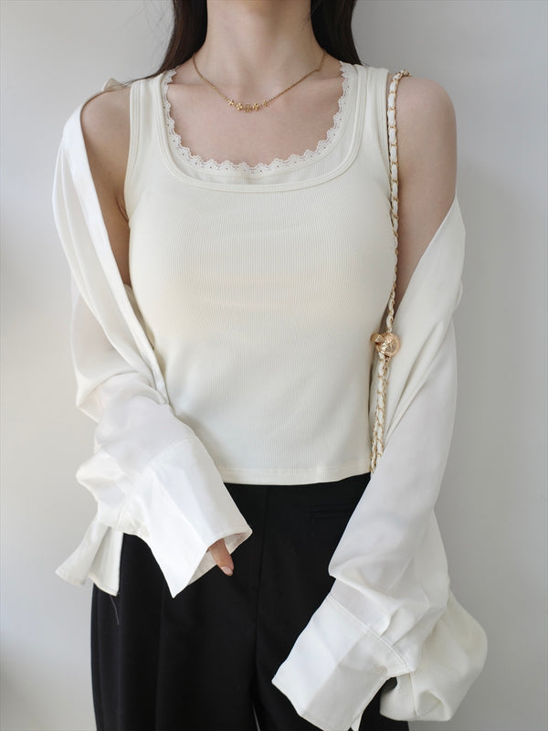 lace layered bra tank top / ivory