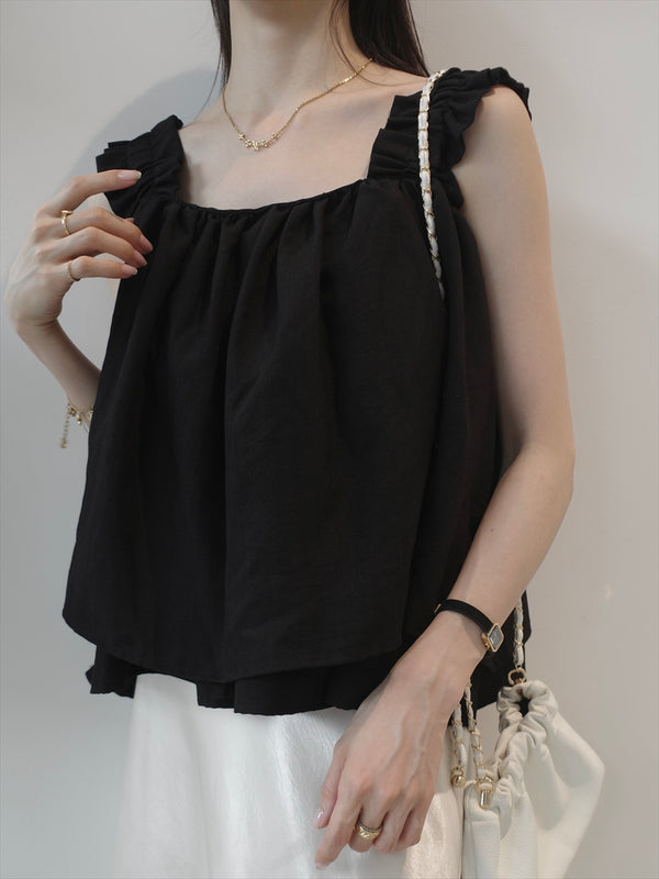 frill strap flare top / black