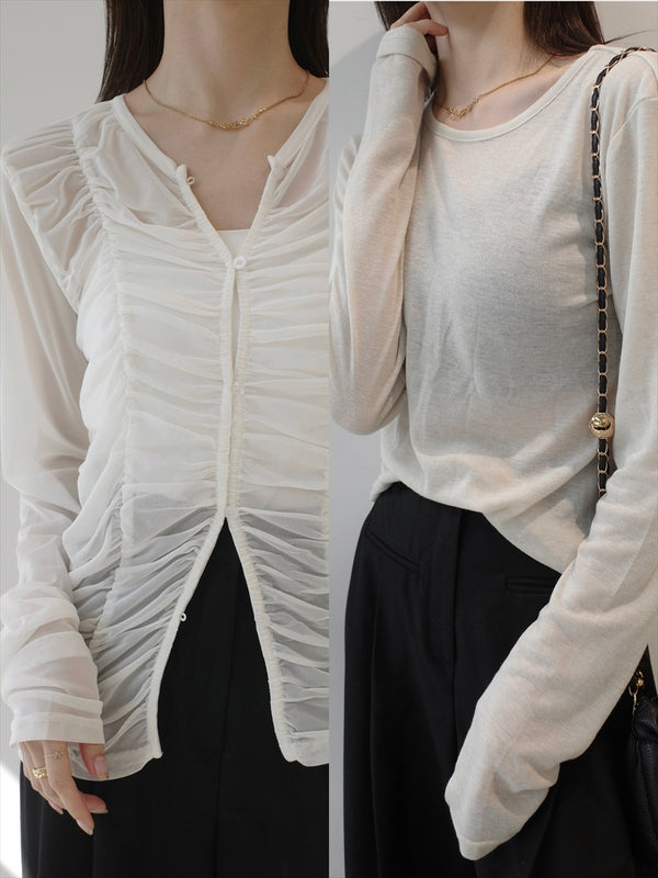 2piece layered sheer tops / ivory & beige