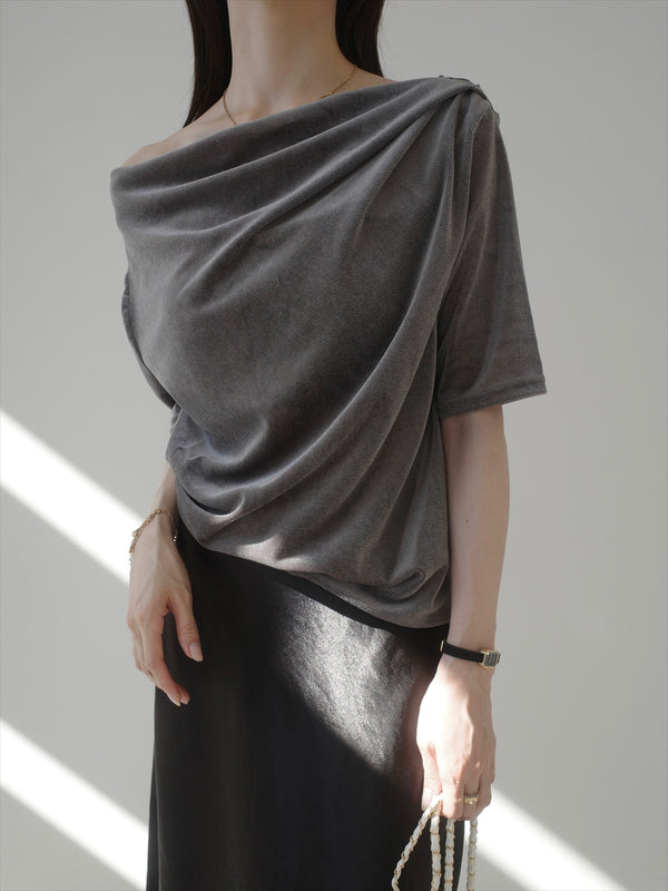 sheer velour drape top / grey