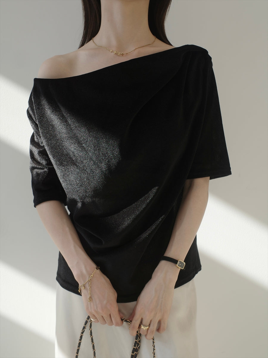 sheer velour drape top / black