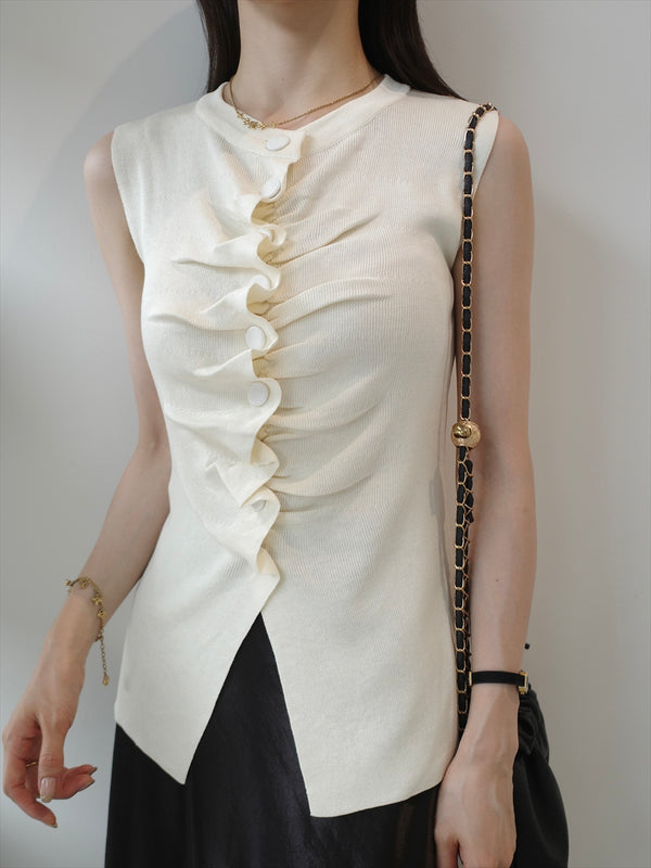 button gather slit top / ivory