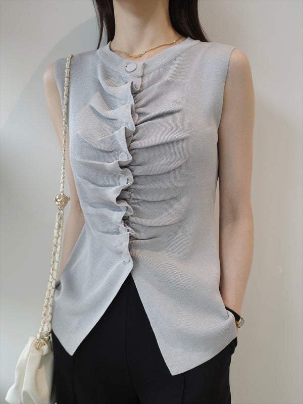button gather slit top / grey