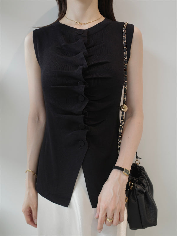 button gather slit top / black