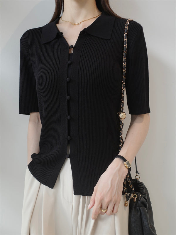button line polo top / black