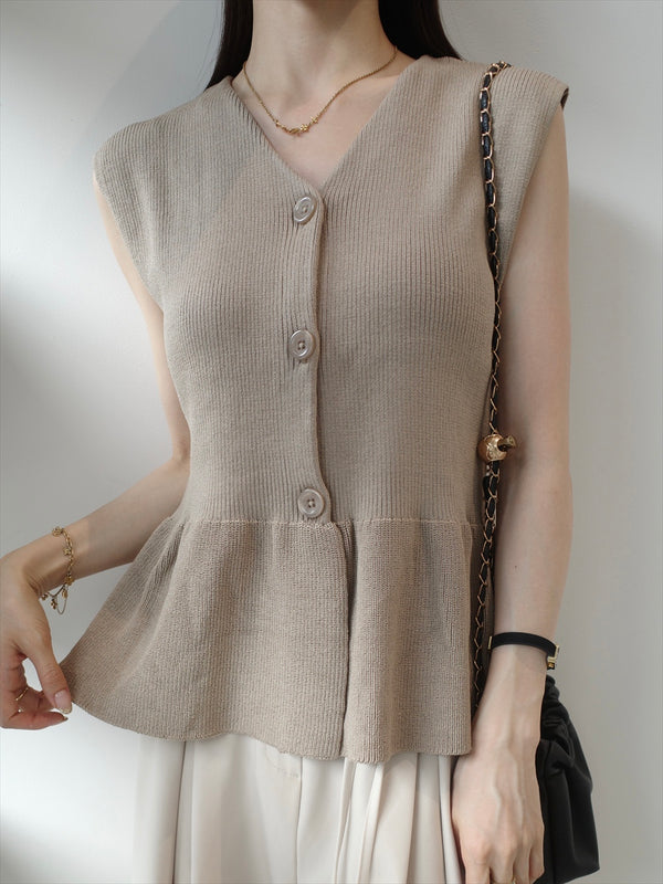 peplum silhouette rib top / beige