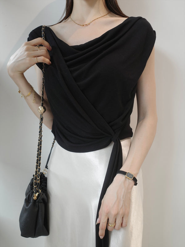 knot design drape top / black