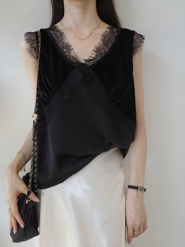 velvet lace dramatic top / black