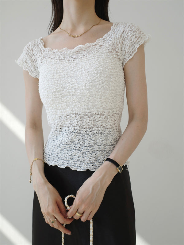 flower lace 2way shoulder top / ivory