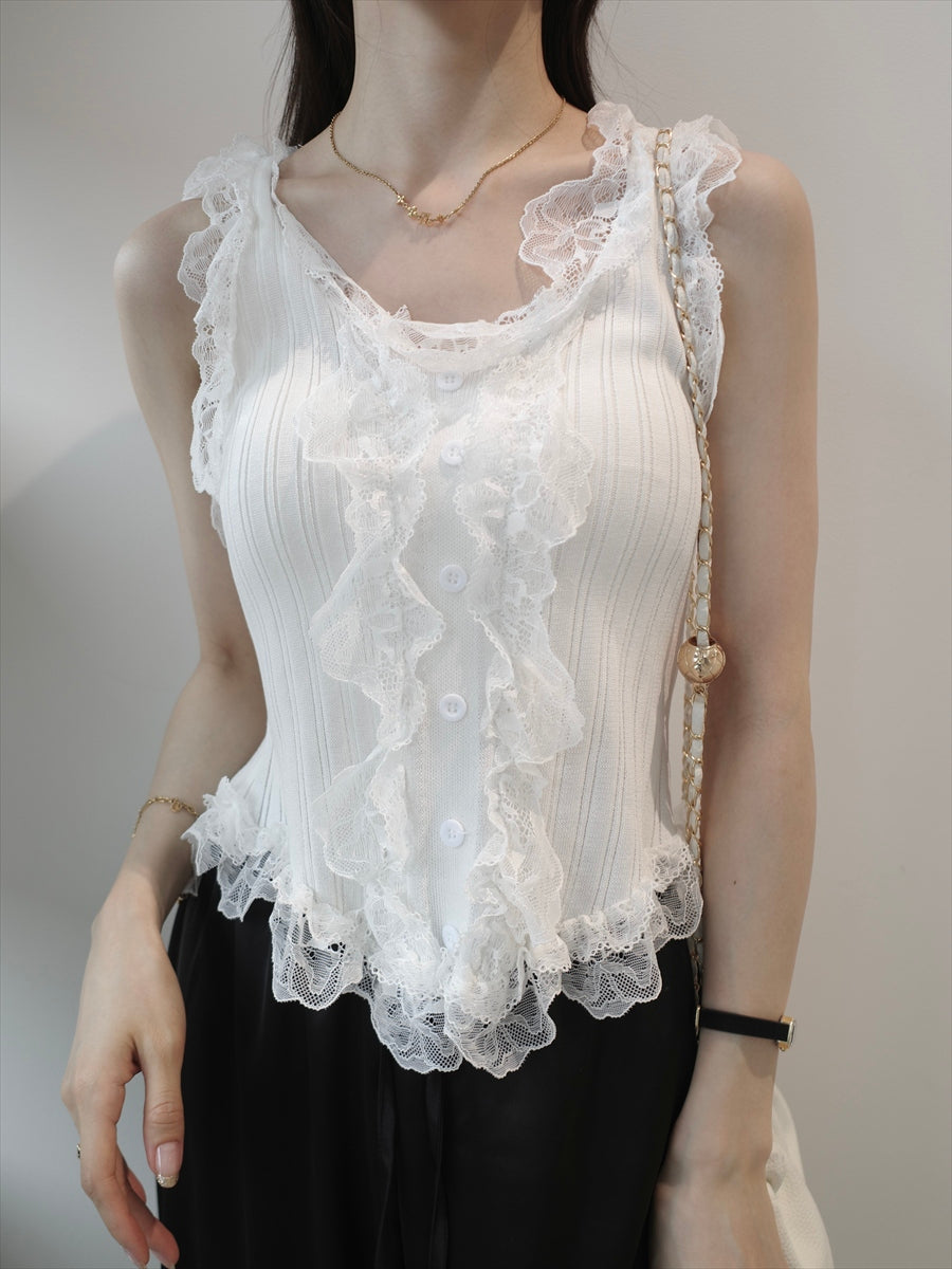 dramatic lace frill top / white