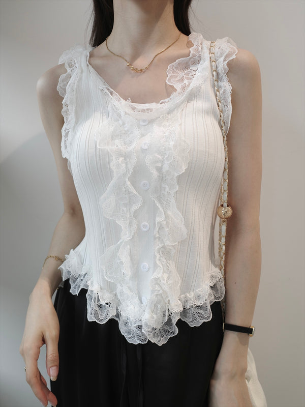 dramatic lace frill top / white