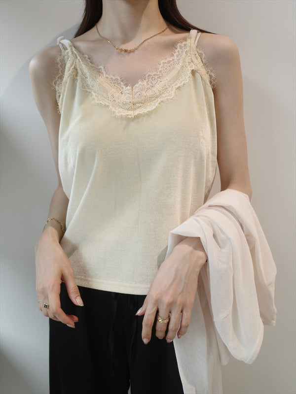 velour lace cami set / ivory