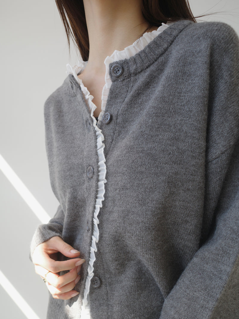 NEW】frill line over size cardigan / grey – APJ